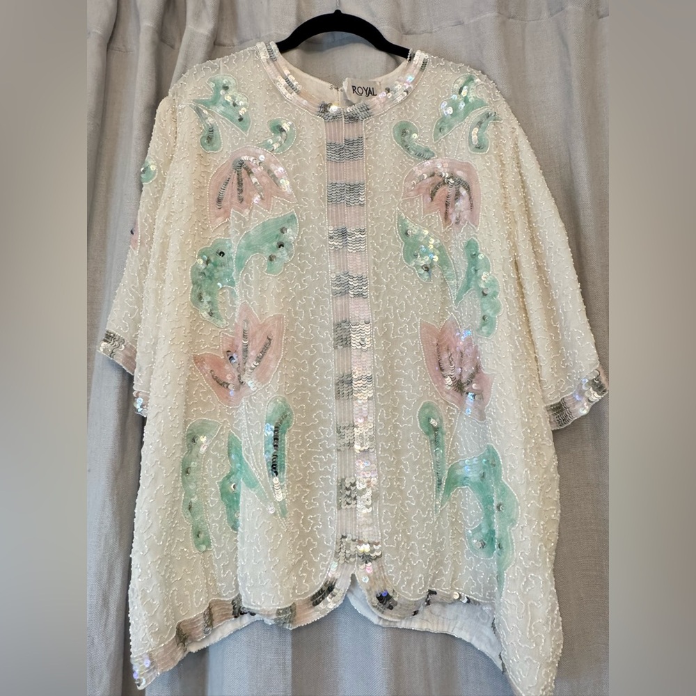 Beautiful Rare Vintage Sequin 100% Silk Blouse - Sz 2X